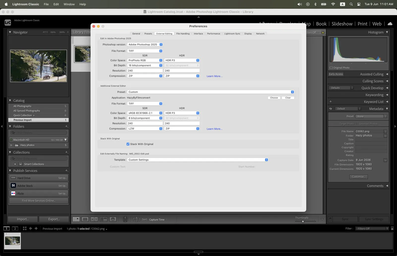 Lightroom Classic External Editing preferences