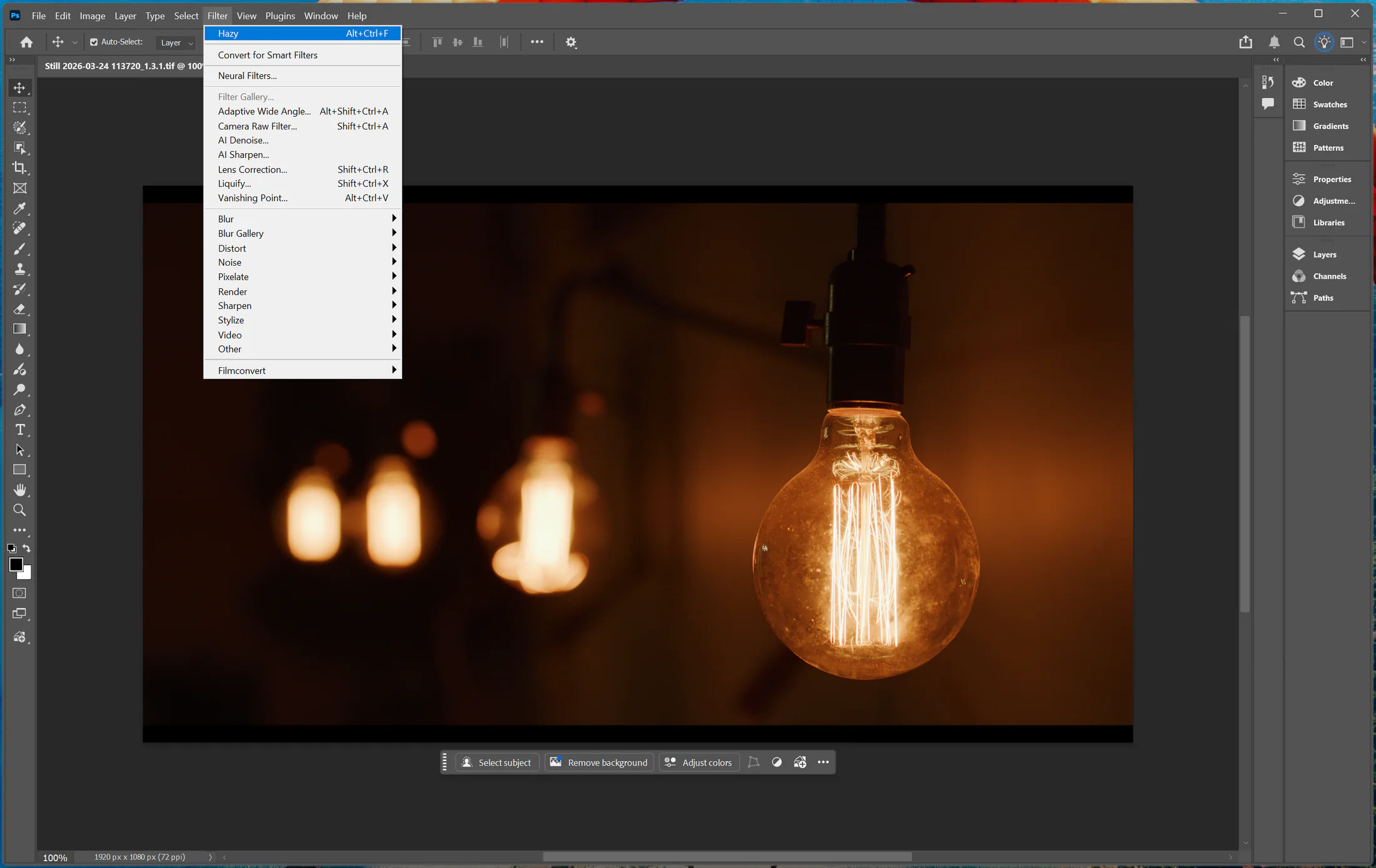 Photoshop Last Filter command repeating the Hazy edit on Windows