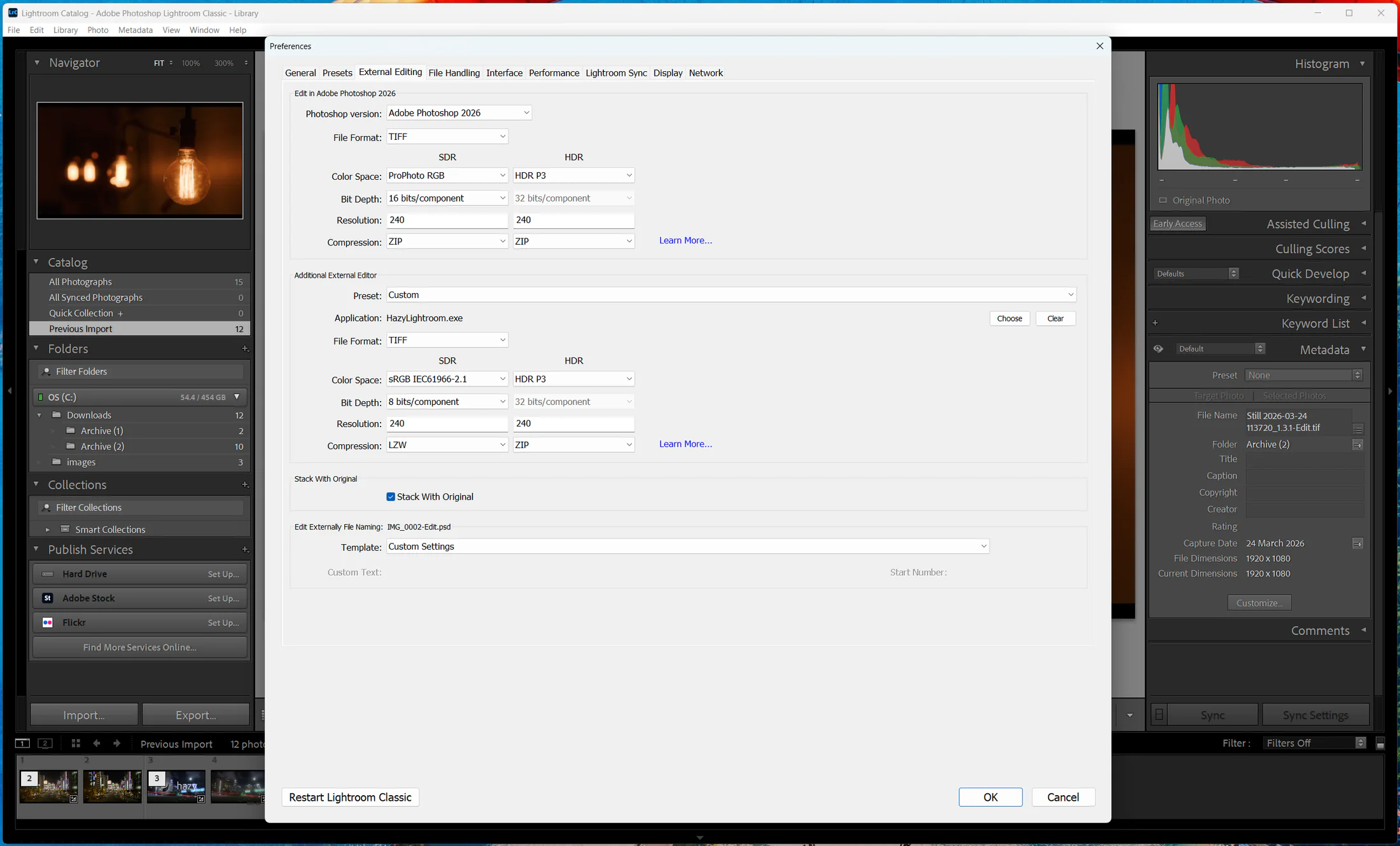 Lightroom Classic External Editing tab on Windows
