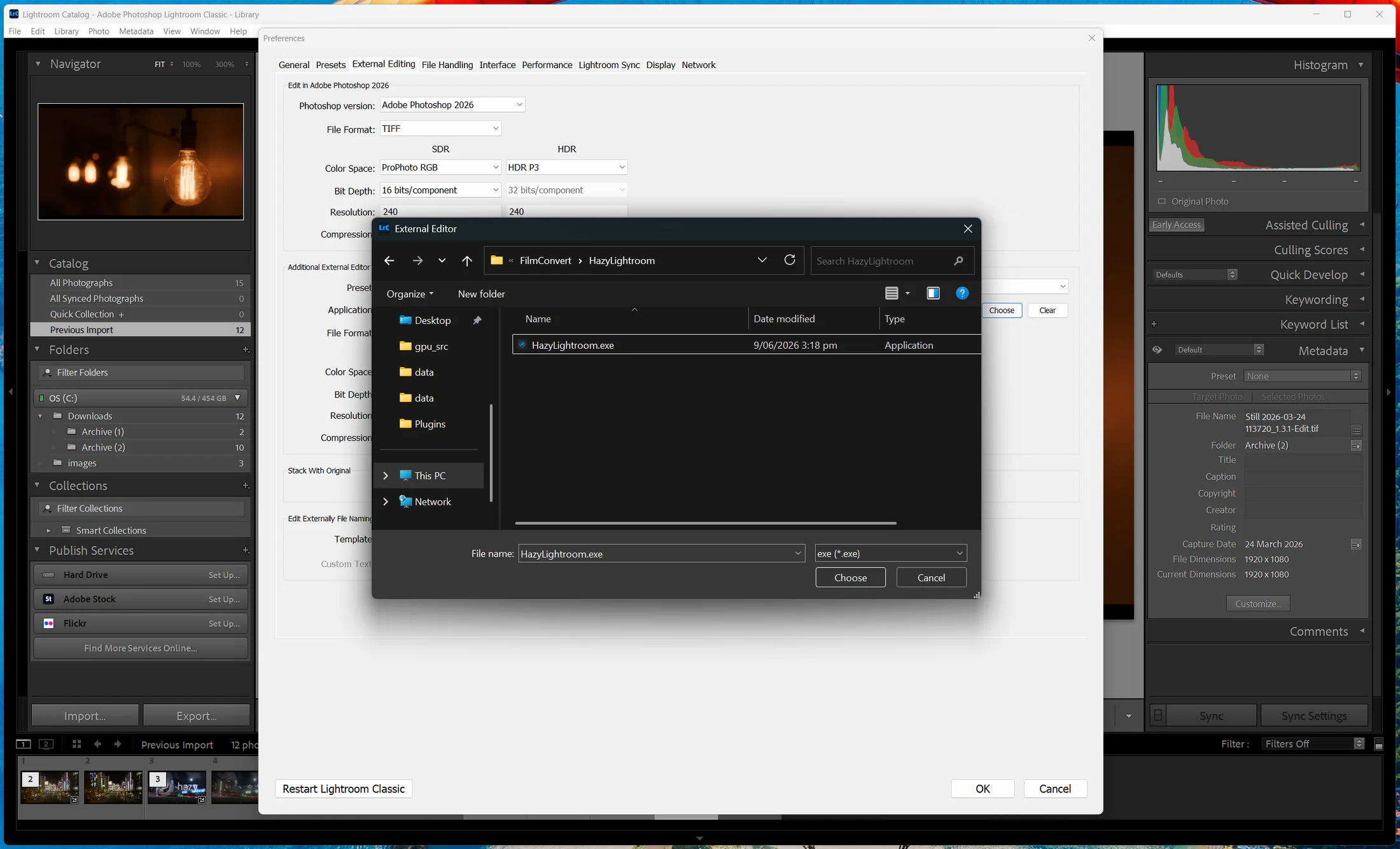 Selecting HazyLightroom.exe on Windows