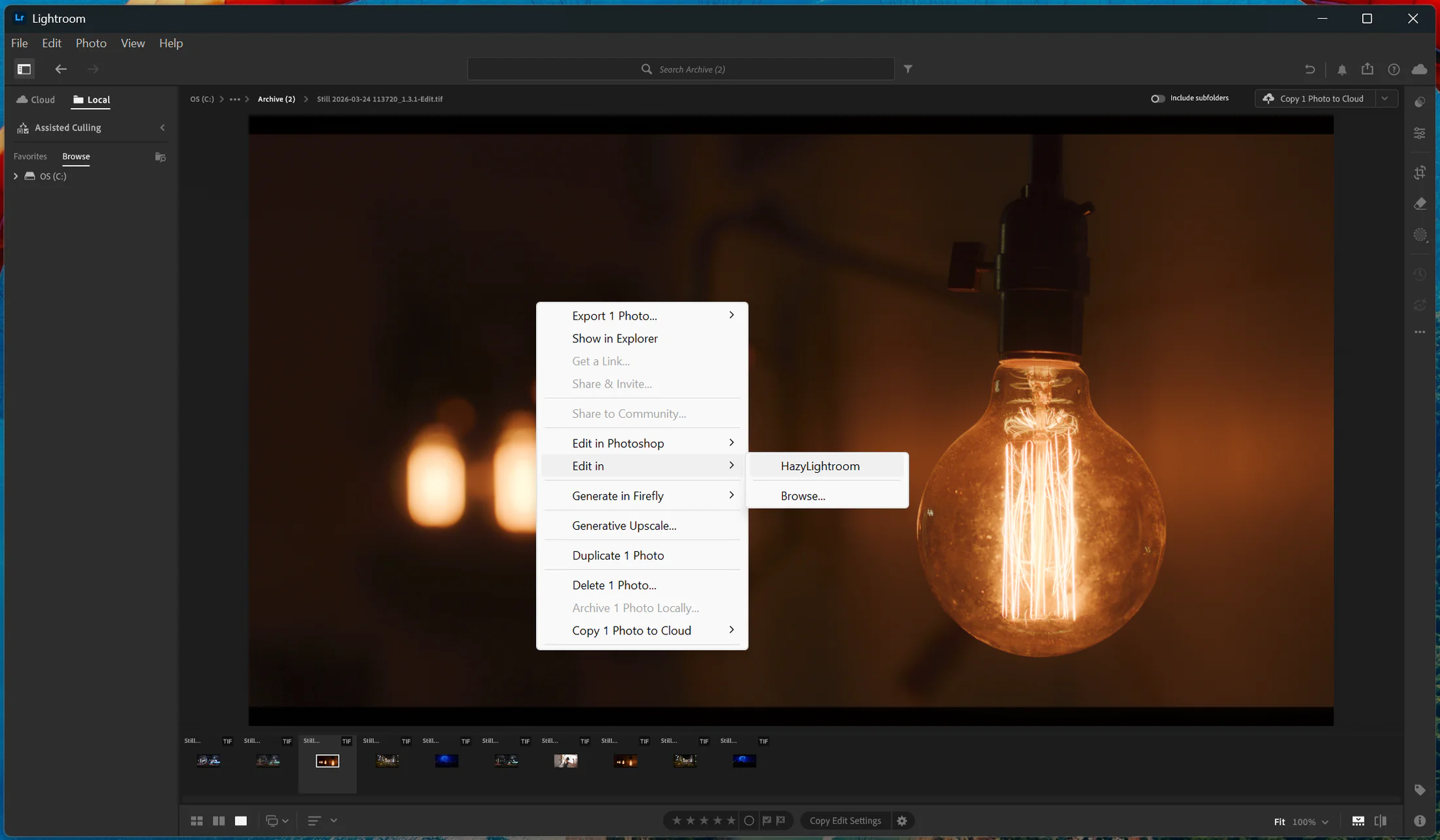 Lightroom CC Edit In menu on Windows