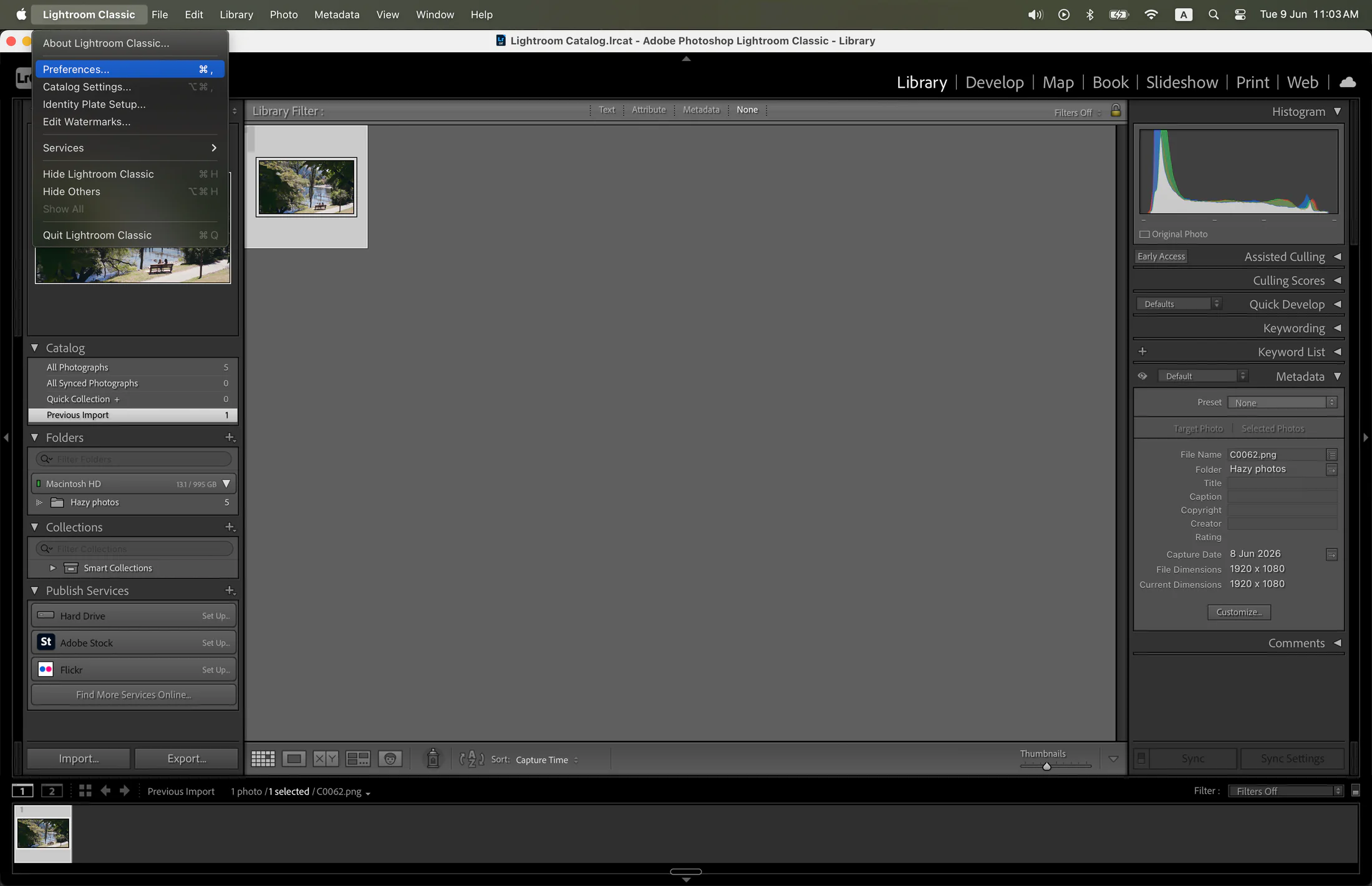 Lightroom Classic Settings menu