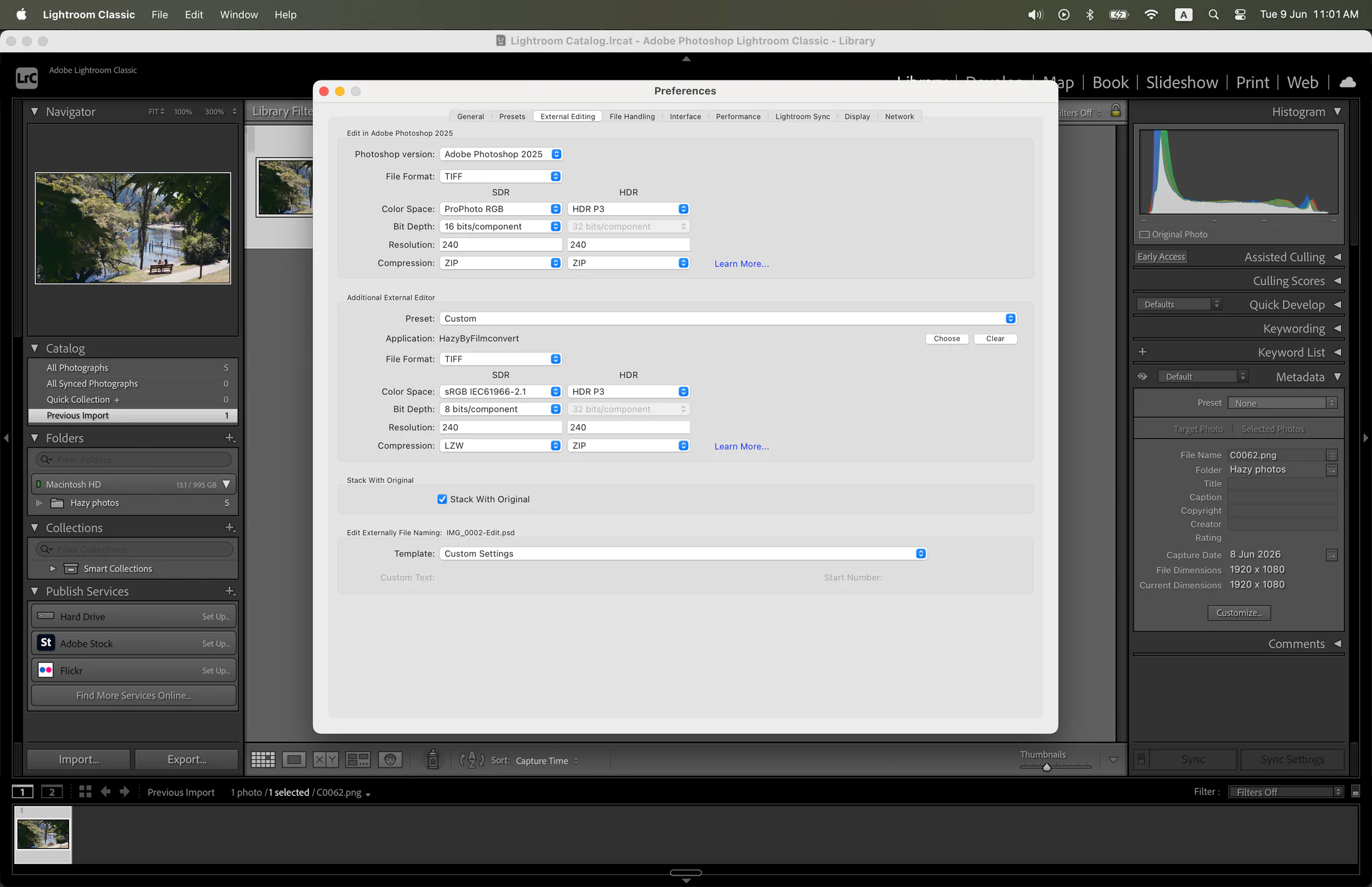 Lightroom Classic External Editing tab