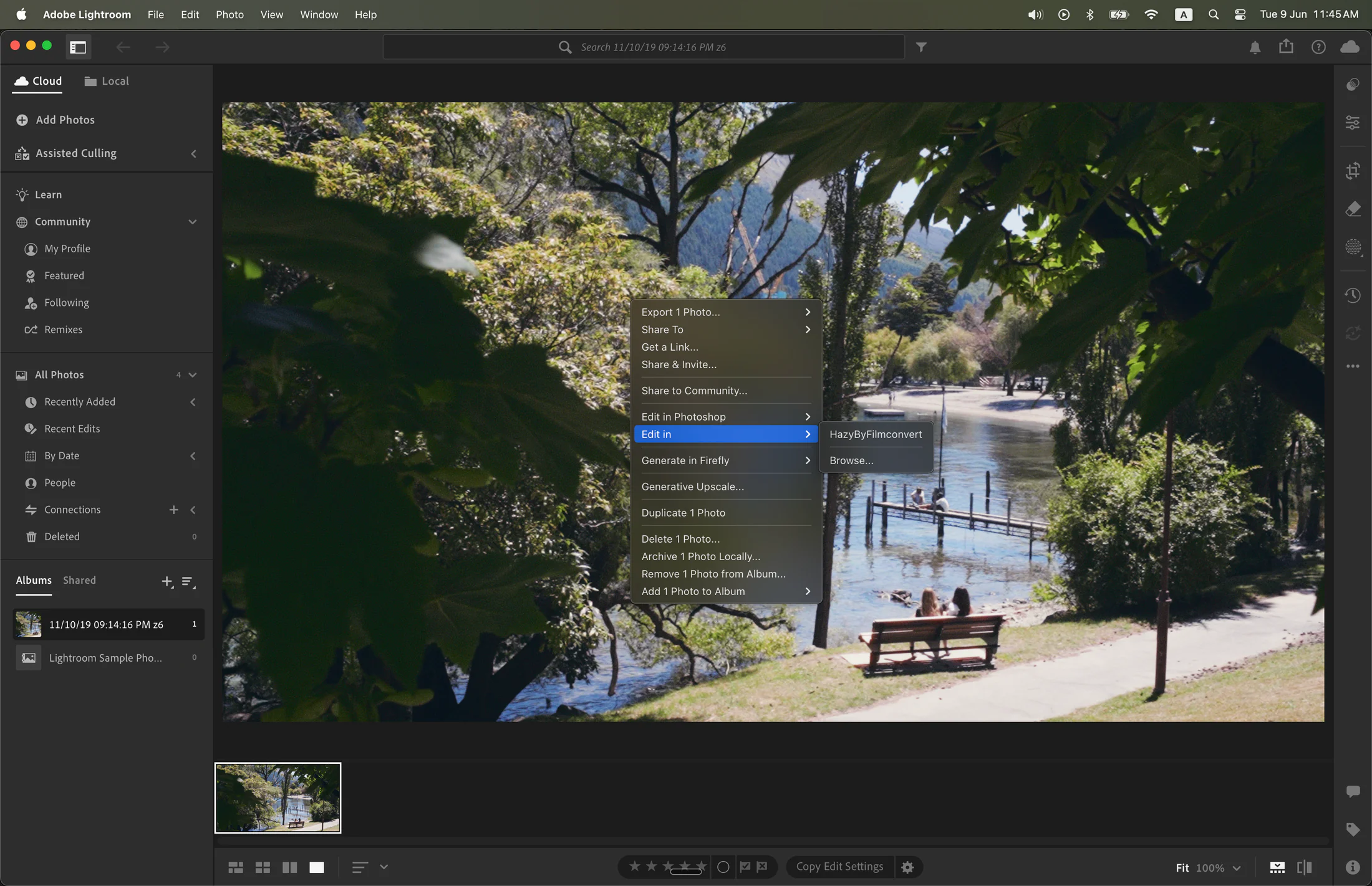 Lightroom CC Edit In menu