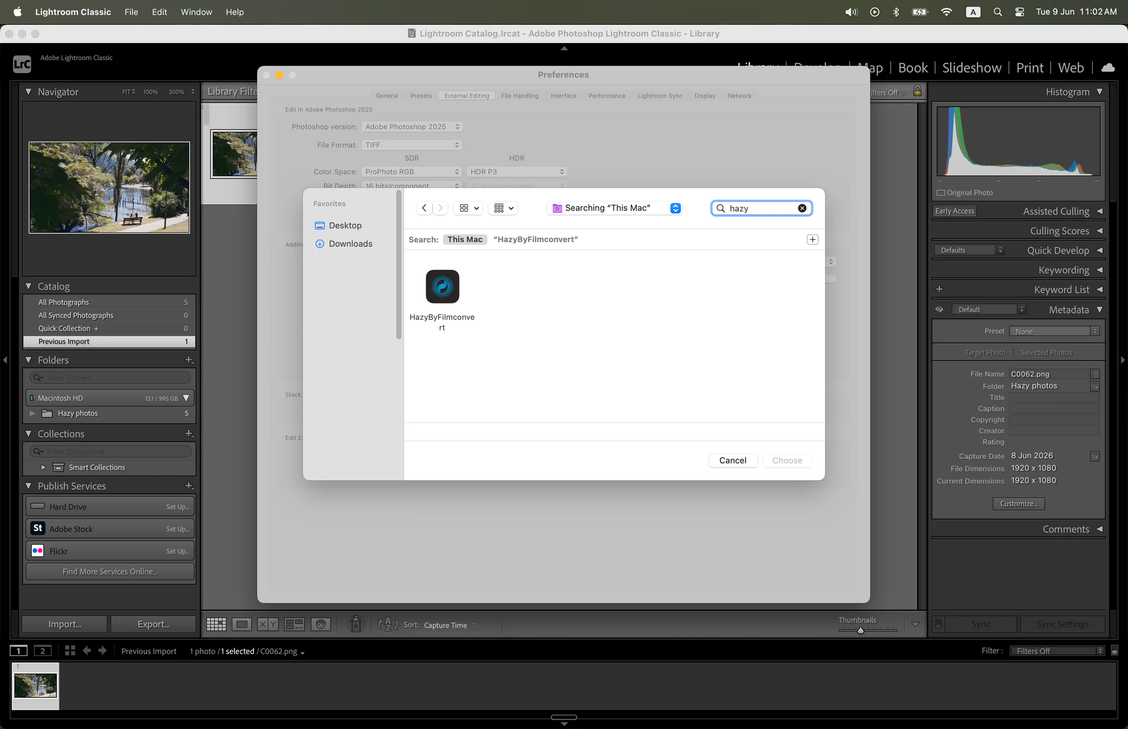 Selecting HazyLightroom.app in the Applications folder