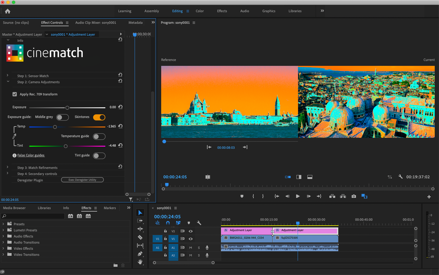 CineMatch in Adobe Premiere Pro false color guide